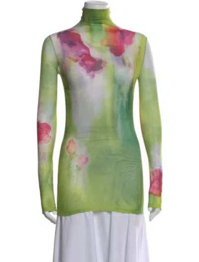 Pre-owned Acne Studios Floral Print Turtleneck Sweater In Green