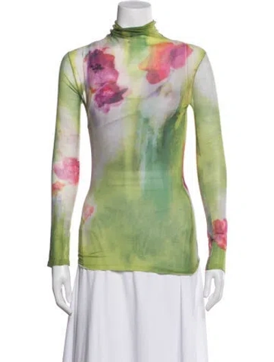 Pre-owned Acne Studios Floral Print Turtleneck Top In Green