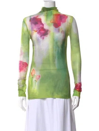 Pre-owned Acne Studios Floral Print Turtleneck Top In Green