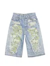Acne Studios Floral-patchwork Distressed Shorts In Blue