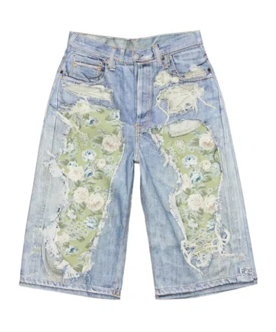 ACNE STUDIOS FLORAL-PATCHWORK DISTRESSED SHORTS