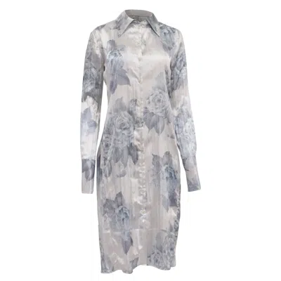 Pre-owned Acne Studios Floral-print Midi Shirt Dress In White Polyester In Gray
