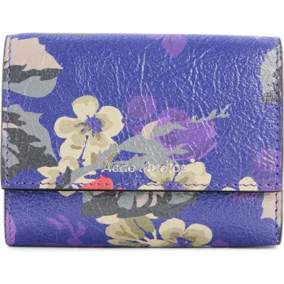 Acne Studios Flower Print Leather Trifold Wallet In Blue