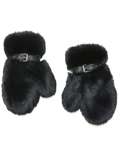 Acne Studios Fluffy Buckle Mittens In Black