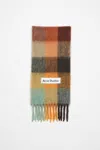 Acne Studios Women Multicolor Scarf With Check Motif And Logo Patch In Alpaca And Wool Blend Woman In Bo9 Chestnut Brown/yellow/green