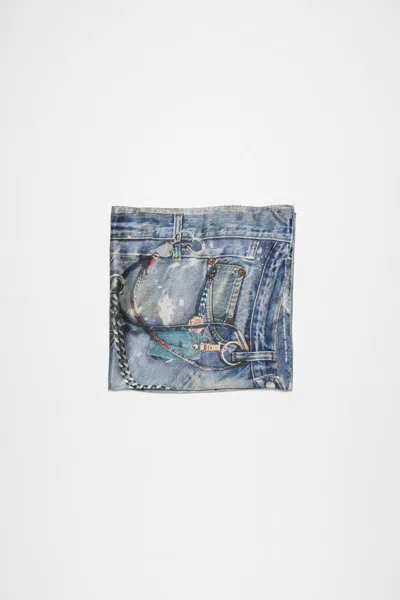 Acne Studios Denim-print Scarf In Blue