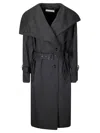 Acne Studios Womens Grey Black Long-sleeves Buckle-belt Regular-fit Wool-blend Coat In Grey/black