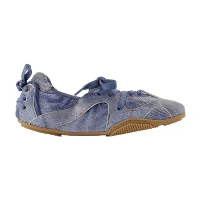 Acne Studios Bilaria Paneled Logo-print Denim Ballet Flats In Blue