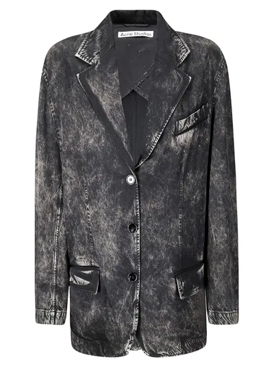 Acne Studios Single Breasted Printed Jacket Black/beige In Black Beige
