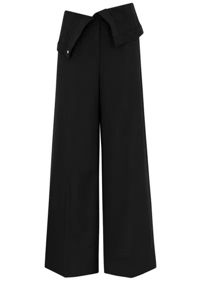 Acne Studios Fold-over Wide-leg Trousers In Black