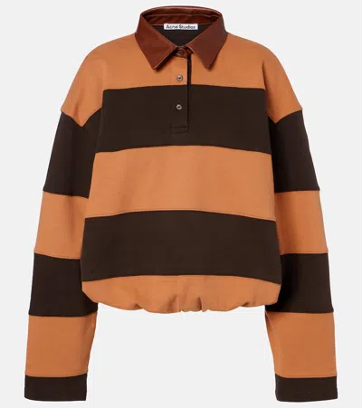 Acne Studios Folio Leather-trimmed Striped Cotton-jersey Sweatshirt In Orange