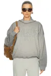 Acne Studios Brushed Cotton Fleece Funnel Neck Logo Sweatshirt With Balloon Hem In Gray