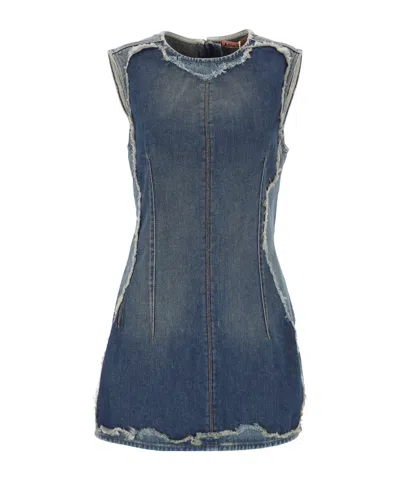 Acne Studios Frayed Denim Mini Dress In Blue