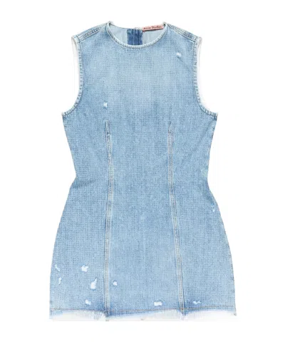 Acne Studios Frayed Mini Dress In Blue