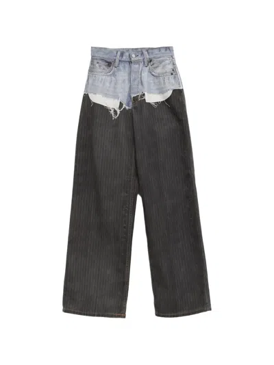 Acne Studios Frayed Pinstripe Trousers In Black