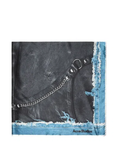 Acne Studios Frayed-printed Scarf In Black