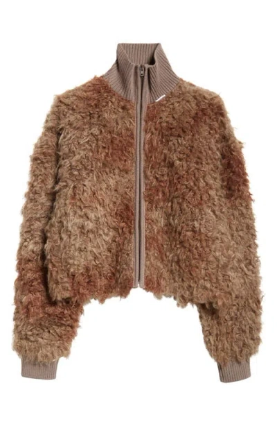 Acne Studios Freya Faux Shearling Knit Jacket In Mud Brown