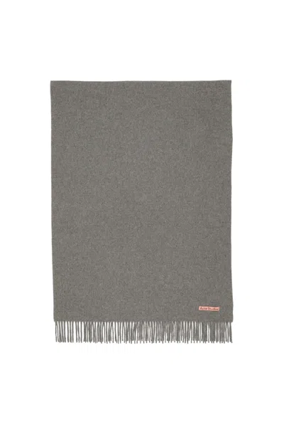 Pre-owned Acne Studios Fringe Oversized Wool Scarf In Grey Melange