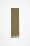 Acne Studios Fringe Wool Scarf - Skinny In Khaki Green