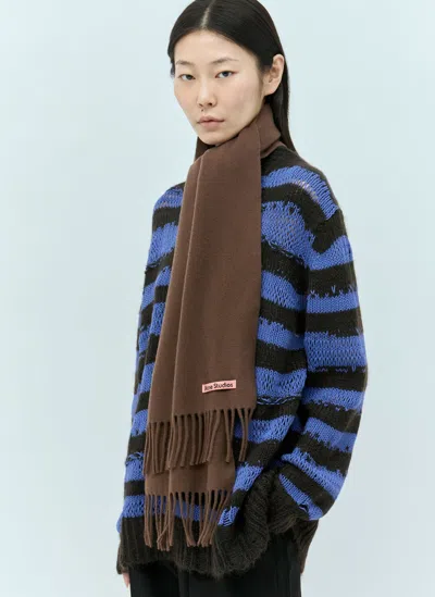 Acne Studios Fringe Wool Scarf In Brown