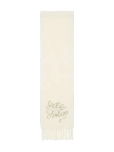 Acne Studios Fringed Logo-detail Scarf In Neutral
