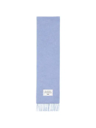 Acne Studios Fringed Logo Scarf In Blue