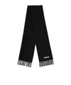 Acne Studios Logo-tag Frayed-edge Scarf In Black