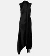 Acne Studios Fringed Scarf-detail Satin Midi Dress In Black