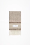 Acne Studios Fringed Scarf Logo In Brown,beige