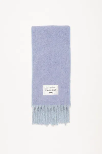 Acne Studios Fringed Scarf Logo Label In Blue,light Blue