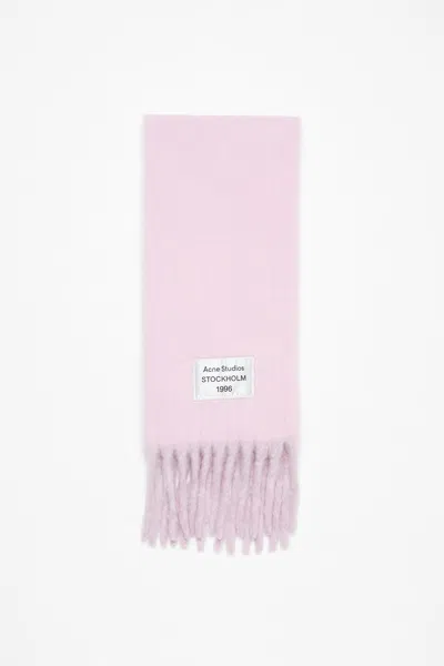 Acne Studios Logo Patch Fringed Scarf In Pink,lilac