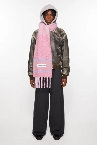 Acne Studios Fringed Scarf Logo In Pink