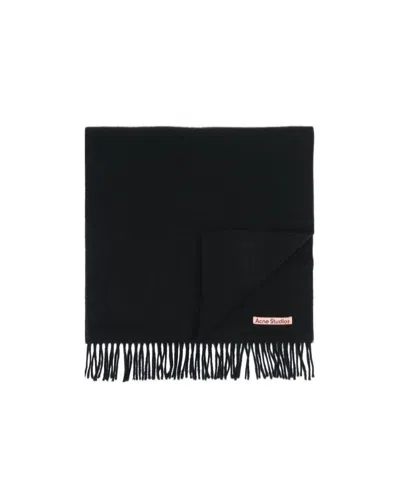 Acne Studios Fringed Wool Scarf In Black