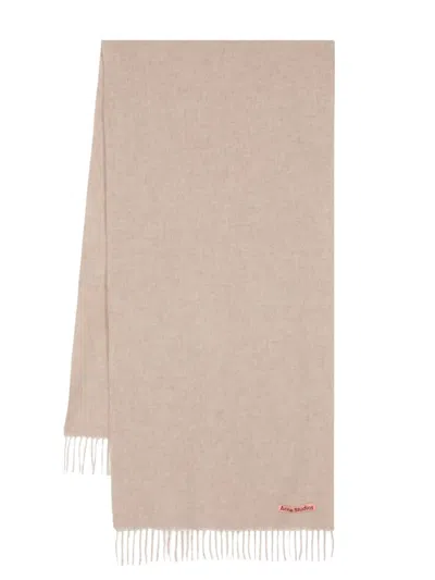 Acne Studios Fringed Wool Scarf In Neutrals