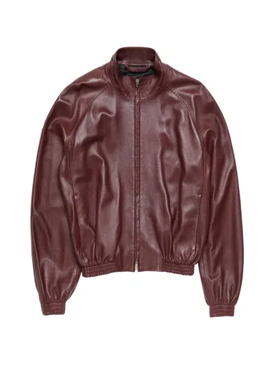 Acne Studios Full-zip Leather Jacket In Burgundy
