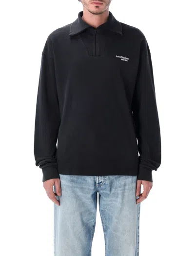 Acne Studios Organic Cotton Half Zip Funnel Sweatshirt In Black