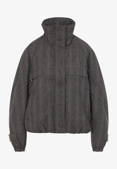 Acne Studios Funnel-neck Check Wool Jacket In Gray