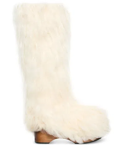 Acne Studios Furry Clog Boots In White