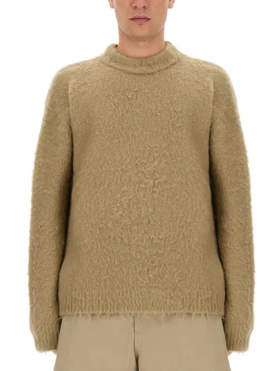 Acne Studios Fuzzy Wool Blend Sweater With High Neckline In Neutral