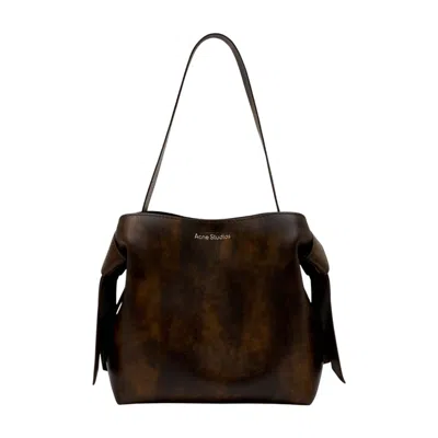 Acne Studios Gathered Calfskin Shoulder Bag In Brown