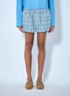 Acne Studios Gathered Check Shorts In Blue