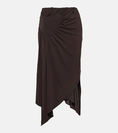 Acne Studios Gathered Jersey Midi Skirt In Dark Brown