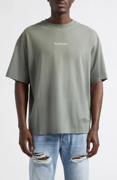Acne Studios Gender Inclusive Exford U Stamp Mending Midsummer Graphic T-shirt In Green