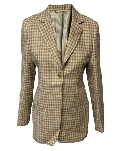 Acne Studios Gingham Blazer In Multicolor Cotton In Brown