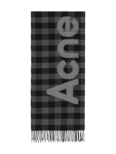 Acne Studios Gingham Logo Scarf In Black