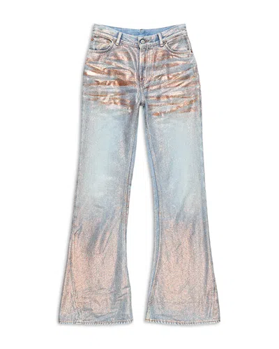 ACNE STUDIOS GLITTER FLARE JEANS IN ROSE/BLUE