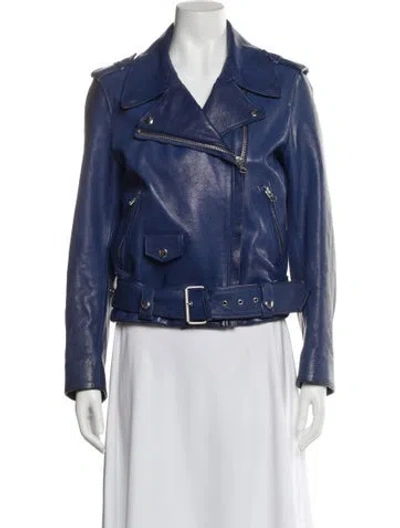 Pre-owned Acne Studios Goat Leather Biker Jacket In Blue