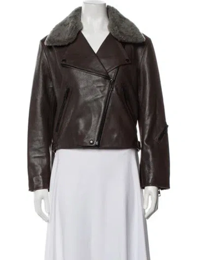 Pre-owned Acne Studios Goat Leather Biker Jacket In Brown