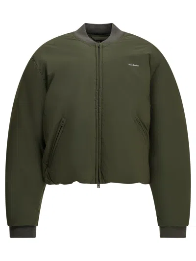 Acne Studios Goat Leather Puffer Jacket In Recycled Cotton-nylon Blend In Green