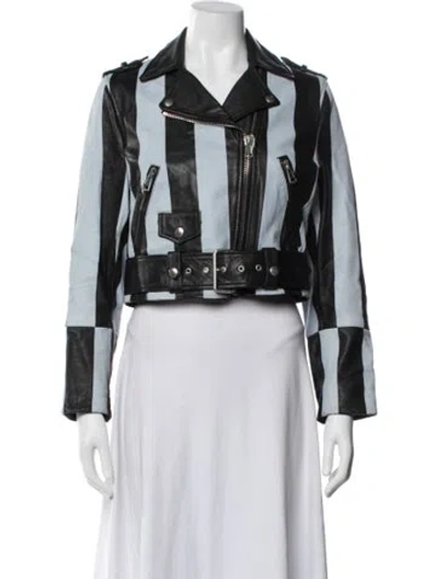 Pre-owned Acne Studios Goat Leather Striped Biker Jacket In Multi